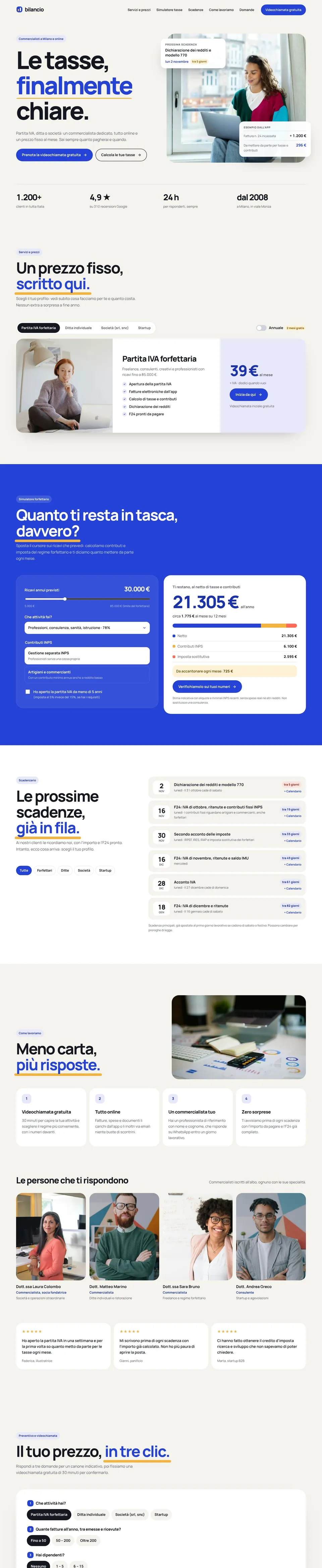 Pagina completa del sito Bilancio su computer