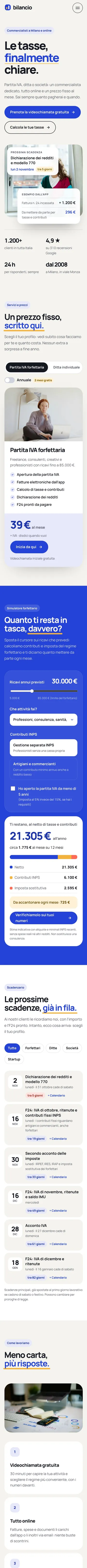 Pagina completa del sito Bilancio su smartphone