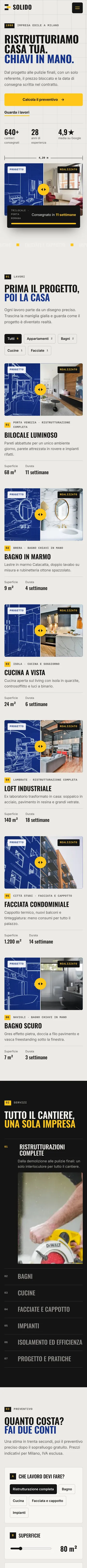 Pagina completa del sito Solido su smartphone