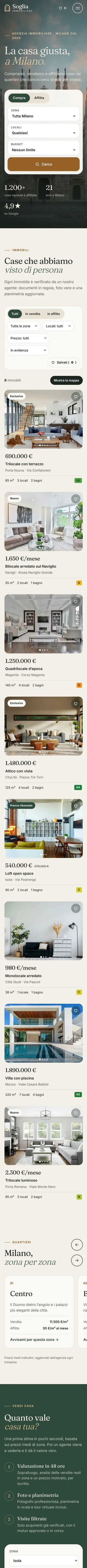 Pagina completa del sito Soglia su smartphone