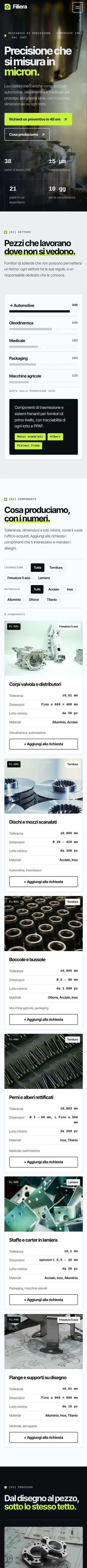 Pagina completa del sito Filiera su smartphone