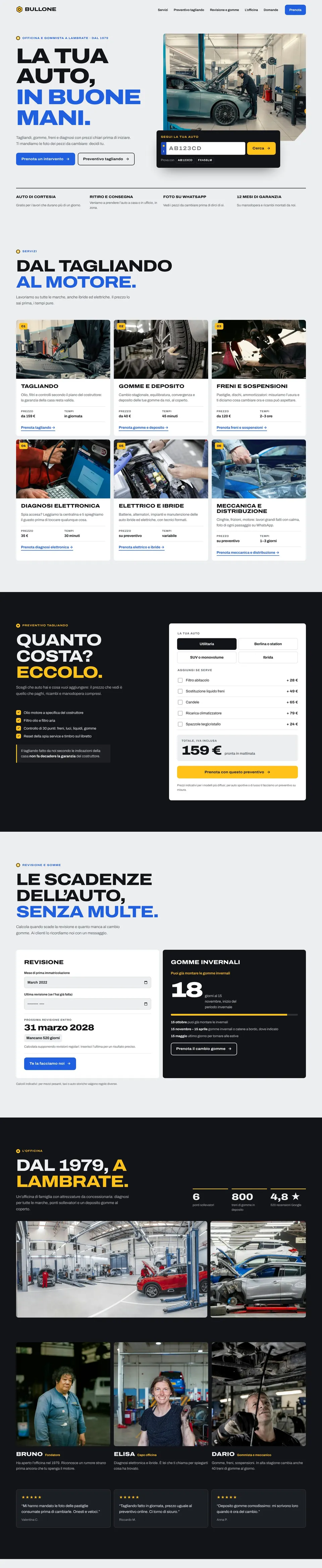 Pagina completa del sito Bullone su computer
