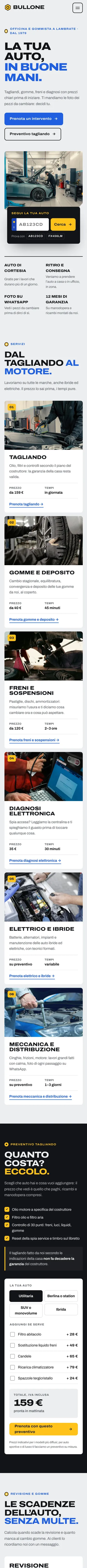 Pagina completa del sito Bullone su smartphone