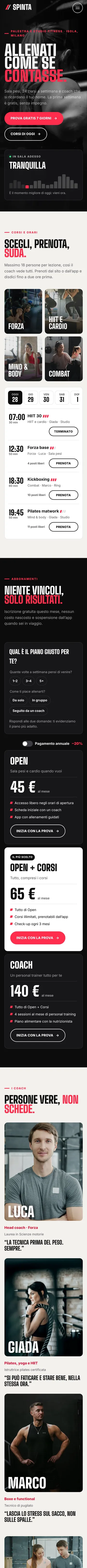 Pagina completa del sito Spinta su smartphone