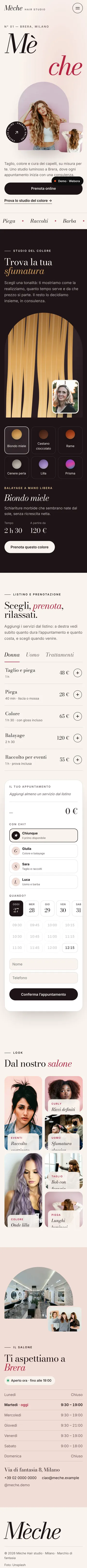 Pagina completa del sito Mèche su smartphone