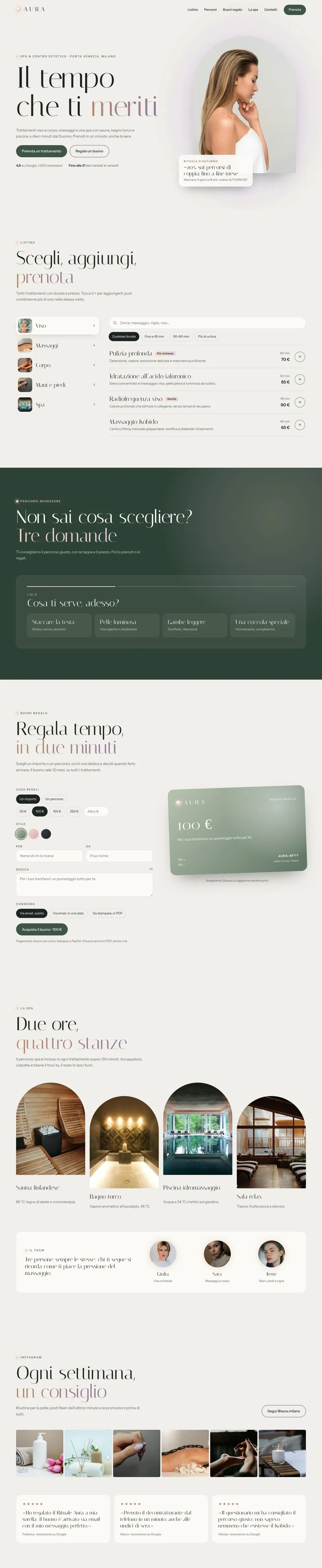 Pagina completa del sito Aura su computer