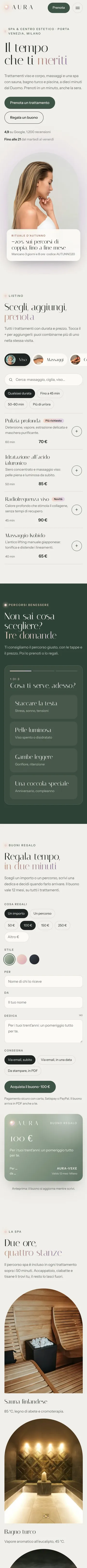 Pagina completa del sito Aura su smartphone